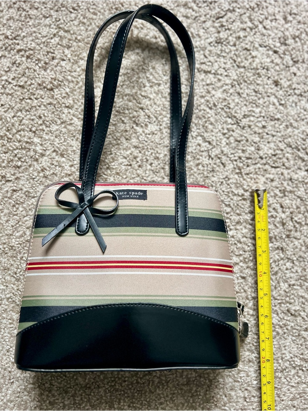 kate spade Vintage Striped Bow Shoulder Bag in Beige, Black and Green - Picture 5 of 11